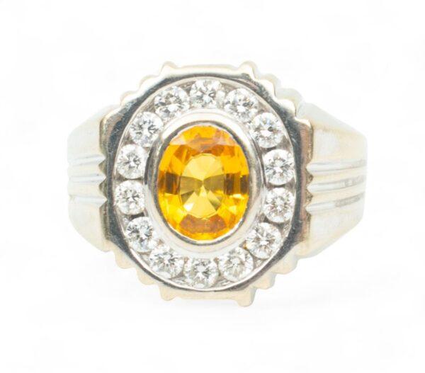 Sapphire And Diamond Ring, Size 10 1/2 14K White Gold 9.7g