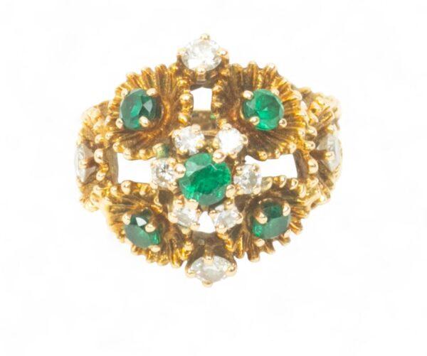 14K Yellow Gold, Emerald And Diamond Ring, Size 5 1/2 1960 6g