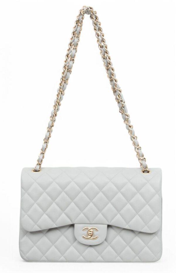 Chanel (French) Caviar Jumbo Classic Double Flap Grey 21a H 7.6" L 12" Depth 3.9"
