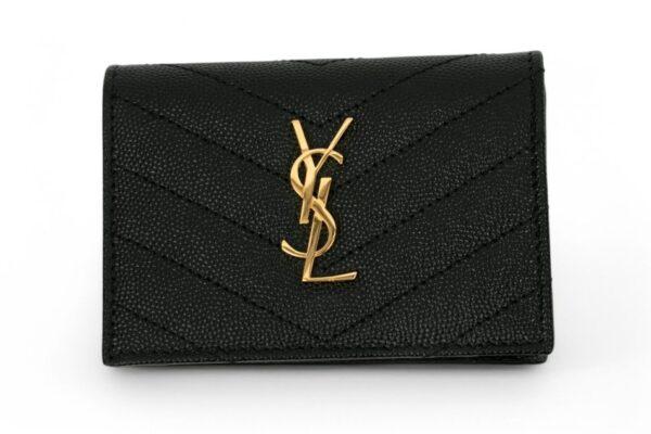 Yves Saint Laurent (Paris) Wallet Quilted Black Leather H 3" W 4.4"
