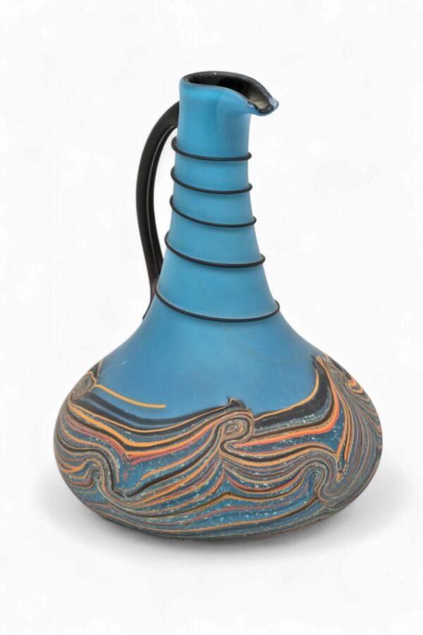 Bill Poceta (American, Michigan, 20th/21st C.) Blown Glass Blue Swirl Ewer H 9" Dia. 6"