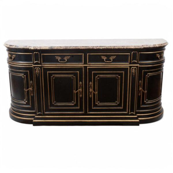 Henredon French Empire Style Ebonized Wood Credenza, Marble Top H 36" W 78" Depth 21.5"