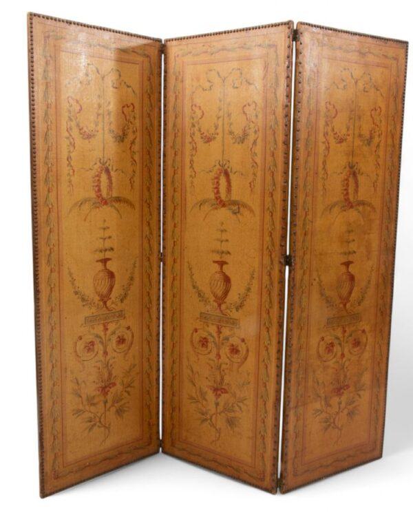 Italian Three Panel Divider Screen on Canvas 19th.c. H 78" W 75" 1 PC