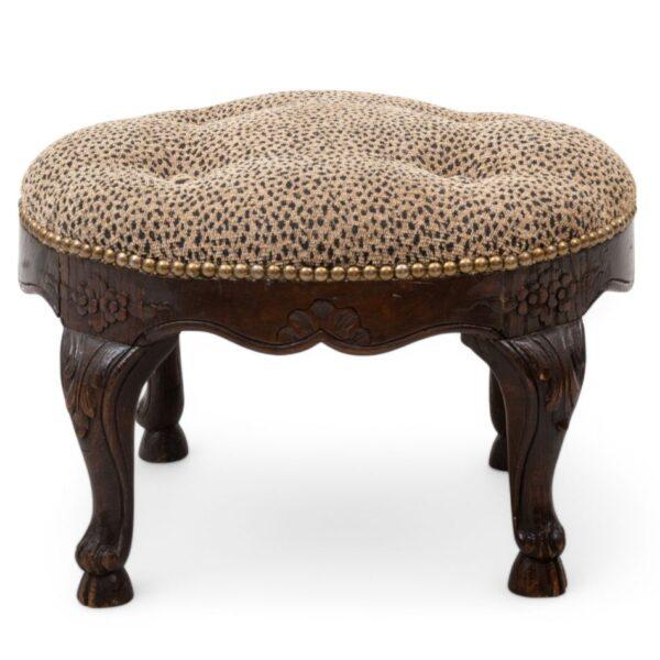 Carved Wood Foot Stool, Leopard Print H 11.5" W 18" Depth 13"