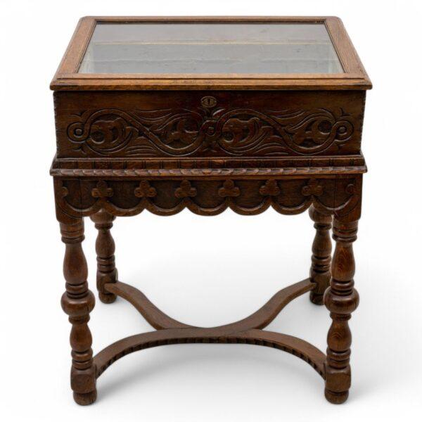 English Carved Oak Vitrine Curio Table 19th Cen. H 32.5" W 25" Depth 20"