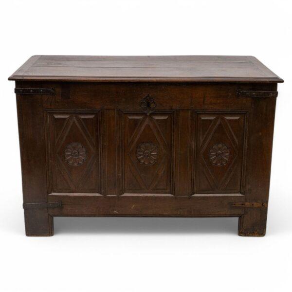 Antique Carved Oak Blanket Chest 18th C H 32" W 49" L 24"