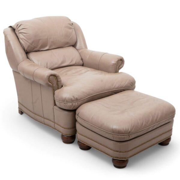 Southwood Tan Leather Armchair & Ottoman H 32" W 35" Depth 42"