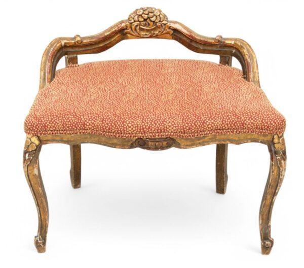 Louis XV Style Giltwood Upholstered Bench, 1900 H 23" W 17" L 28"