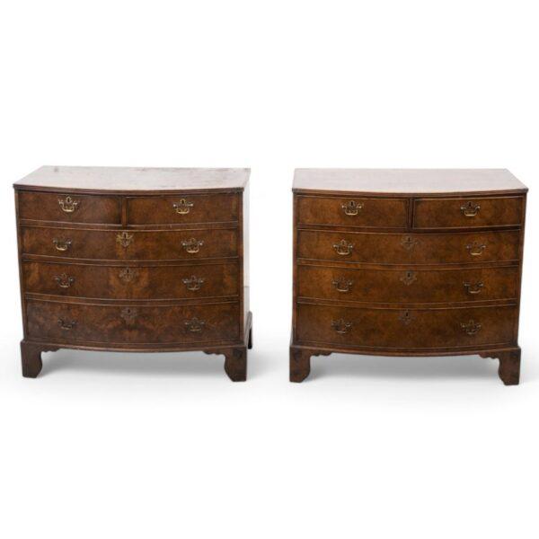 Pair of English Mahogany Bow Front Chest of Drawers, 19th C. Pair H 34" L 38" Depth 21" 2 PCS
