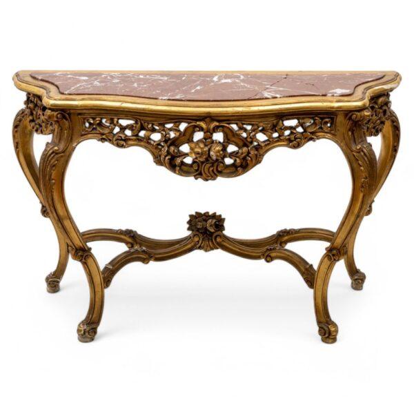 French Louis XV Style Gilt Carved Wood Marble Top Console Table 19th Cen. H 36" W 54" Depth 19.3"