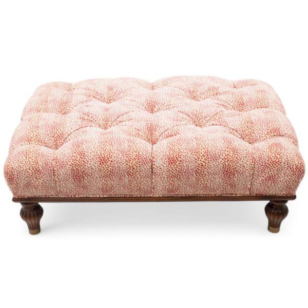 Southwood Pink Upholstered Ottoman, Carved Reeded Legs H 17" W 49" Depth 32"
