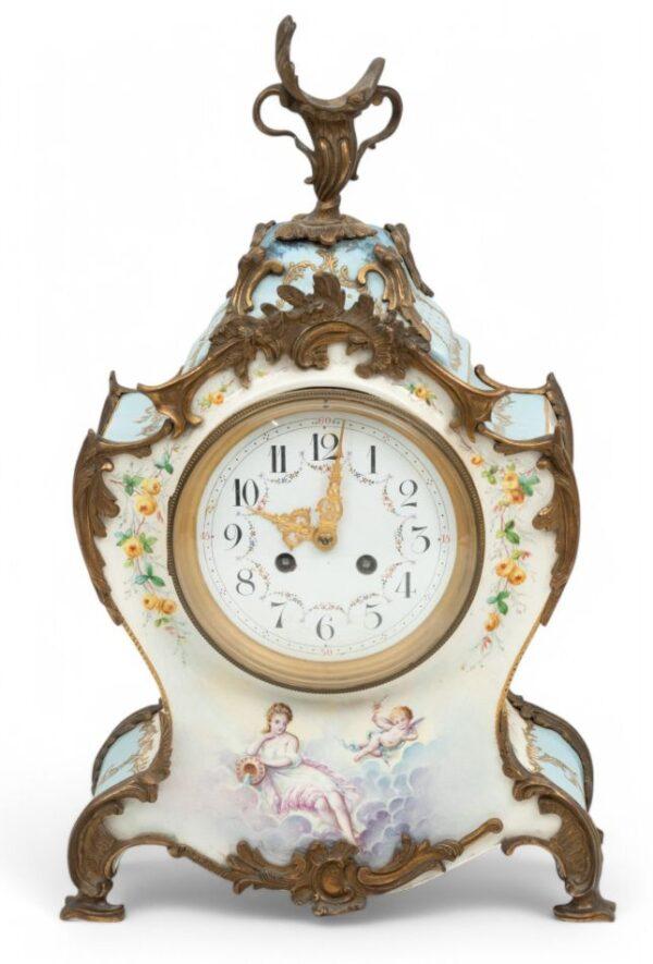 French Champleve Enamel And Bronze Clock 1890 H 18" W 11" Depth 5"