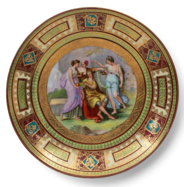 Royal Vienna (Austrian) Porcelain Hand Painted Plate 'Kaufman' H 1.5" Dia. 9.8"