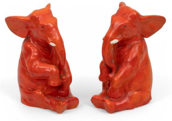 Pair of German Elephant-Form Ceramic Bookends 1920 H 6" W 3" L 4" 2 PCS