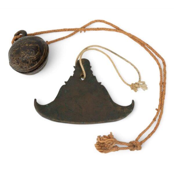 Burmese Bronze Kyeezee Flat Gong with an Elephant Bell, Ca. 19th C., '2pcs' H 4.1" W 6" 2 PCS