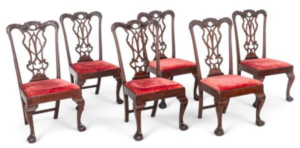 Irish Chippendale Carved Mahogany Side Chairs, Ca. 1810-1830 H 38" W 20.5" Depth 20" 6 PCS