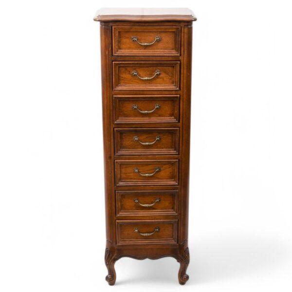 American Country French Style Walnut Semainier Chest 20th Cen. H 52.5" W 18" Depth 12"