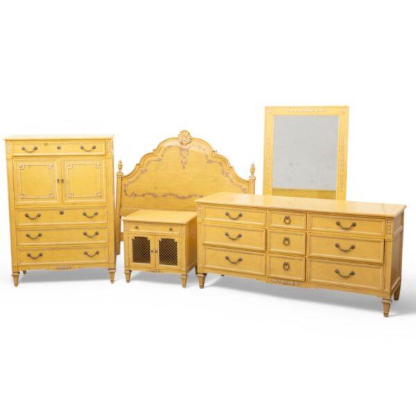 Kindle (Grand Rapids) Bedroom Set, Glazed Yellow 1950 H 45" W 32.5" Depth 2" 5 PCS
