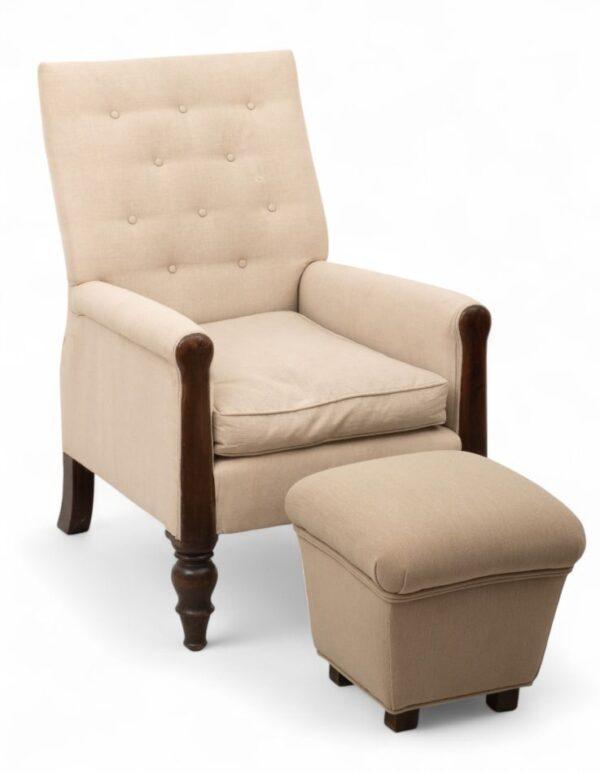 Mahogany Library Chair And Ottoman, 19th C. H 36" W 25" Depth 31"