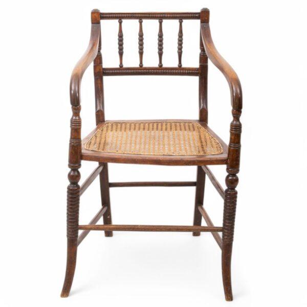 Cane Seat, Spindle Back Open Arm Chair, Ca. 1900 H 31" W 20" Depth 20"