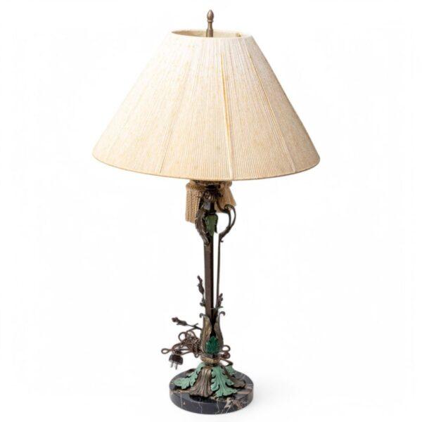 Wrought Iron, Marble Table Lamp H 37" Dia. 8.5"