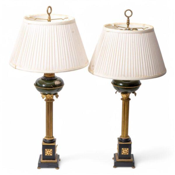 Empire Style Gilt Metal & Tole Table Lamps H 35" Dia. 6.5" 2 PCS