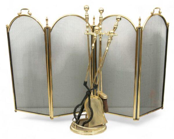 Brass Fireplace Tool Set & Screen H 31" W 8" Depth 8" 6 PCS