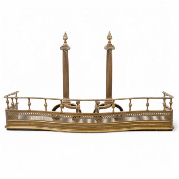 French Bronze Empire Style Andirons, Fender & Fireplace Tools, 1900 H 34" Dia. 11"