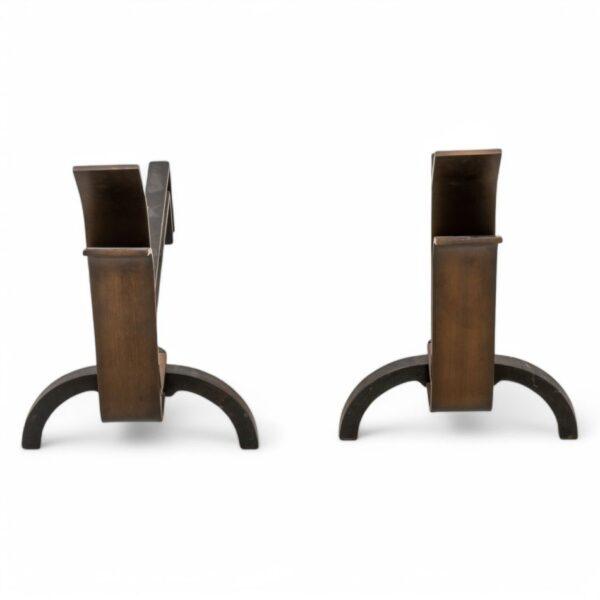 Pair of Modern Andirons, Wood And Cast Iron H 16" W 10" 1 PAIR