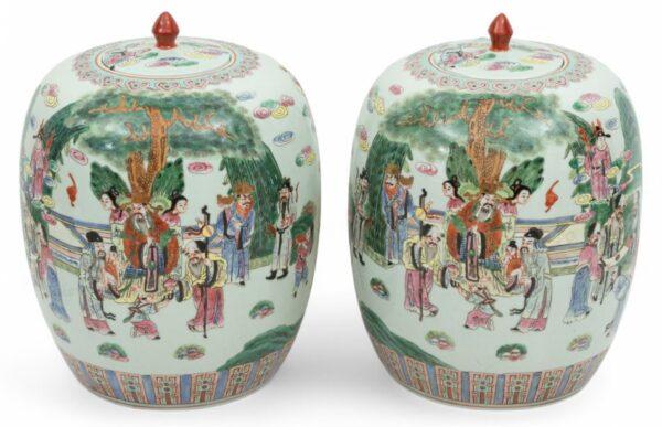 Chinese Porcelain Covered Jars H 13" Dia. 9" 1 PAIR