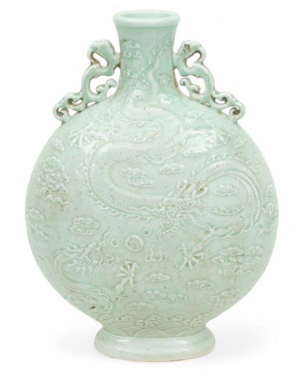 Chinese Porcelain Celadon Vase H 15" W 11" Depth 5"