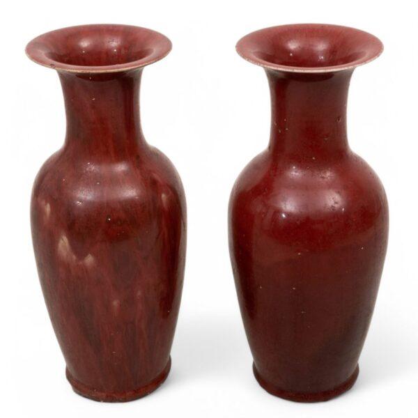 Chinese Porcelain Ox-blood Glaze Vases H 23" Dia. 9" 1 PAIR