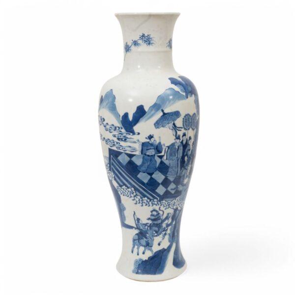 Chinese Hand Painted Blue on White Porcelain Vase H 19.5" Dia. 7"