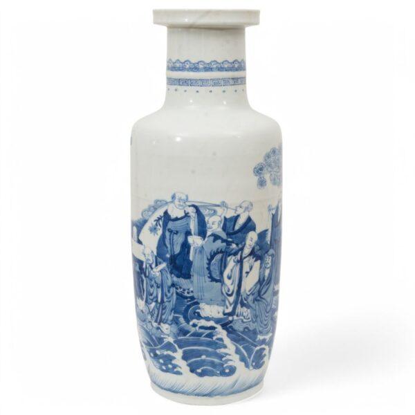 Chinese Blue on White Porcelain Vase H 19" Dia. 7"