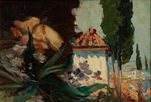 Joaqu?n Sorolla (Spanish, 1863-1923) Oil on Mahogany Panel, Ca. 1900, 'El Albaicin, Granada, Spain' H 6.9" W 9.8"