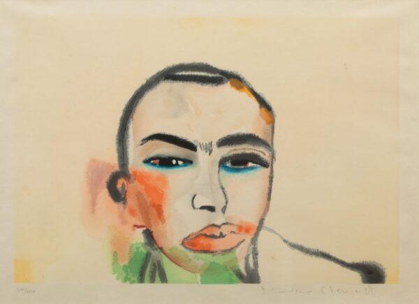 Francesco Clemente (Italian, B. 1952) Woodcut in Colors on Kosa Toza Paper, 'Untitled (Self Portrait)' H 14" W 20"