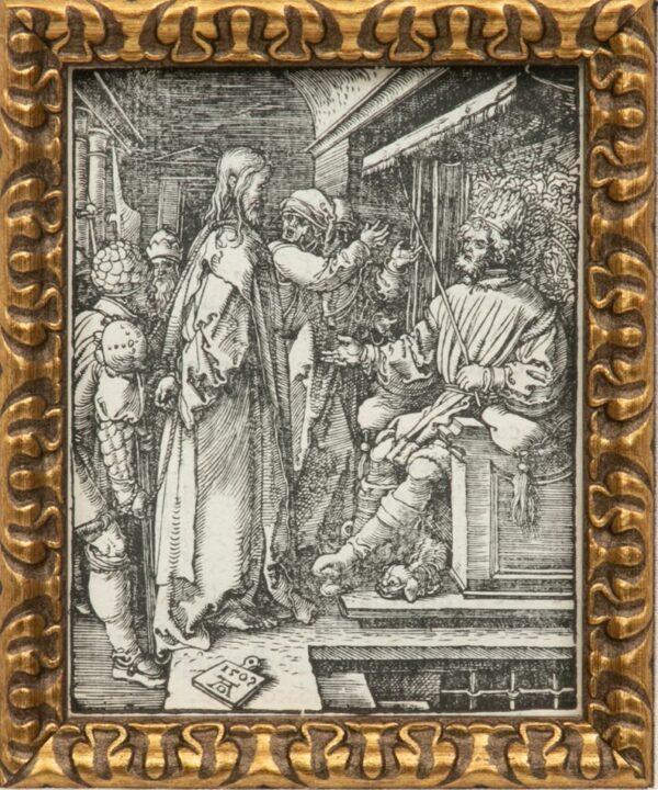 Albrecht Durer (German, 1471-1528) Woodcut on Laid Paper 1509, 'Christ Before Herod, from the Small Passion' H 4.9" W 3.8"