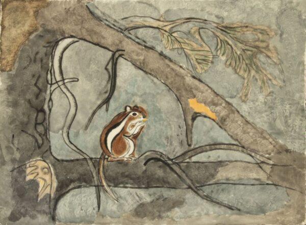 Charles Culver (American, 1908-1967) Watercolor, Pastel, Charcoal on Paper 'Chipmunk' H 20.3" W 26.3"