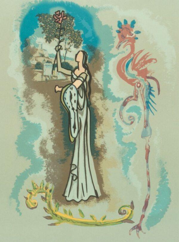 Salvador Dali (Spanish, 1904-1989) Lithograph in Colors on Wove Paper, 'Rowena, from Ivanhoe' H 22.9" W 17"