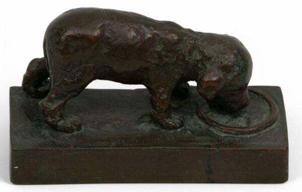 Edith Barretto (Stevens) Parsons (American, 1878-1956) Bronze Sculpture, 'Puppy Drinking' H 4.1" W 2.8" L 7.3"
