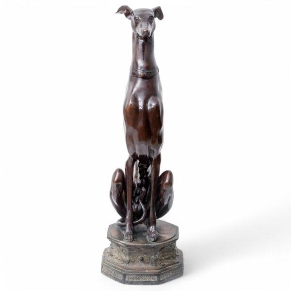 Bronze Sculpture of a Seated Whippet, 20th C. H 33" W 10" Depth 11"