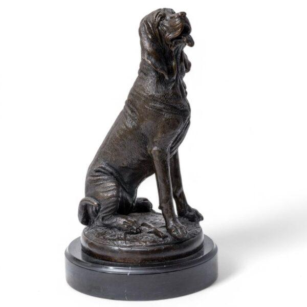 After Pierre Jules Mene (France, 1810-1879) Bronze Sculpture, 20th C., 'Seated Bloodhound' H 8.5" Dia. 4.5"