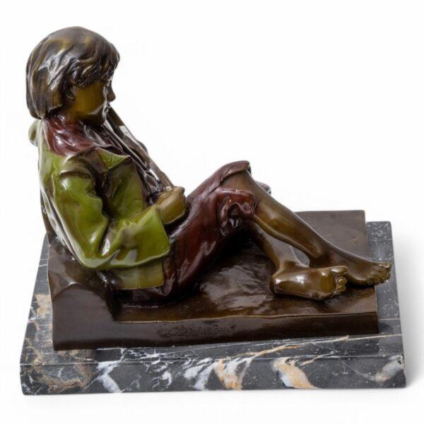 After L?on Tharel (French, 1858-1902) Patinated Bronze Sculpture, 20th C., 'Sleeping Fiddler' H 9" W 6" L 10.5"