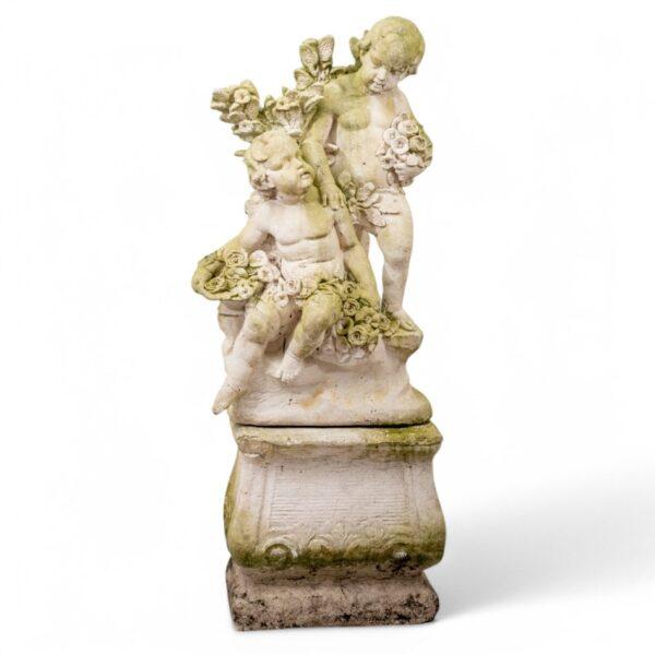 Cast Concrete Garden Sculpture 'Two Cherubs' H 58.5" W 23" Depth 14"