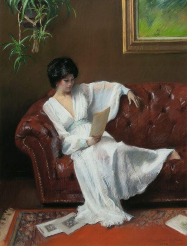 Gary David Hoffmann (American, B. 1947) Pastel on Paper, 1978, 'Portrait of a Woman Reading' H 25" W 19"