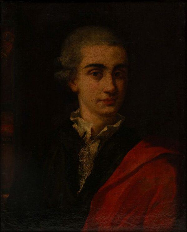 Oil on Canvas, 18th C., "Untitled (Portrait of a Young Man Wearing a Red Cloak)", H 23" W 18.5" H 23" W 18.5"