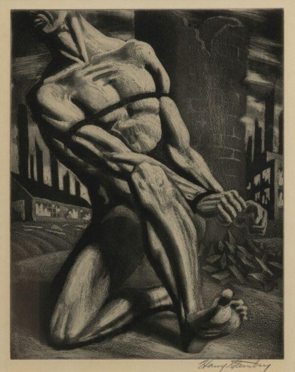 Harry Sternberg (American, 1904-2002) Black And White Aquatint "Enough", H 14.5" W 12"
