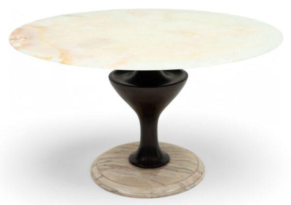 Gio Ponti Style Onyx, Wood And Marble Table H 29.3" Dia. 49"