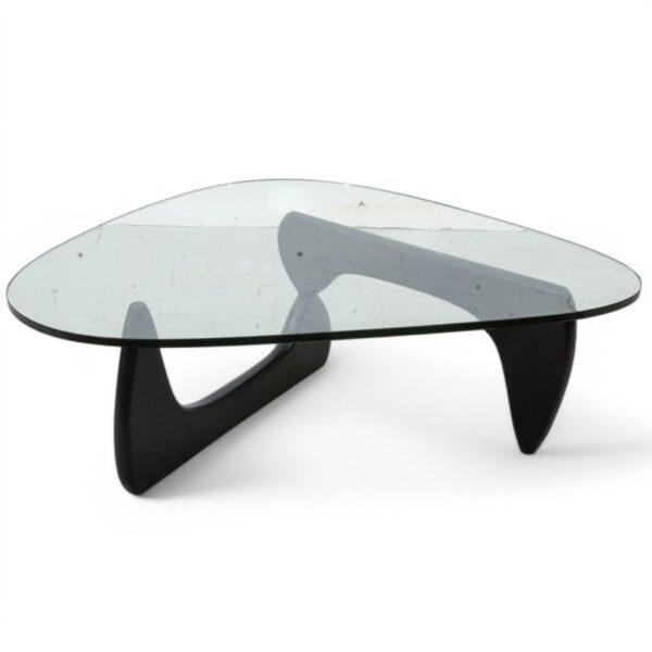 In the Style of Isamu Noguchi, Black Lacquered Carved Wood And Glass Coffee Table, Ca. Late 20th C. H 15.8" W 35.8" L 49.5"