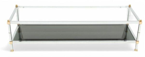 Mid-Century Modern Chrome, Brass, And Glass Coffee Table, Ca. 1960 H 16" L 62" Depth 20"